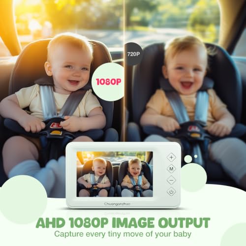 Image of Baby Car Camera with Advanced Crystal-Clear Night Vision, 3X Zoom, USB Powered, 5'' AHD 1080P IPS Monitor, Backseat Camera for Kids Infants Rear Facing Mirror, Green
