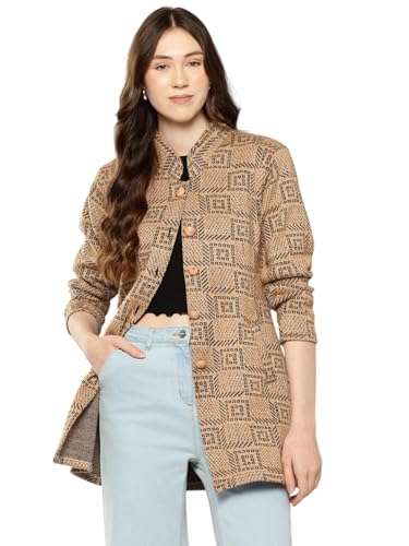 Image of Aarika Womens Winter Wear Lemon Colour Abstract Woolen Cardigan