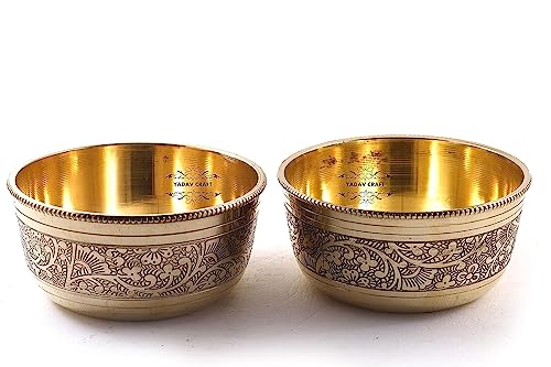 Image of Brass Bowl Sets Best Flower Design Brass Bowl Dinner Tableware Serving Indian Food, Tableware Set of (4)