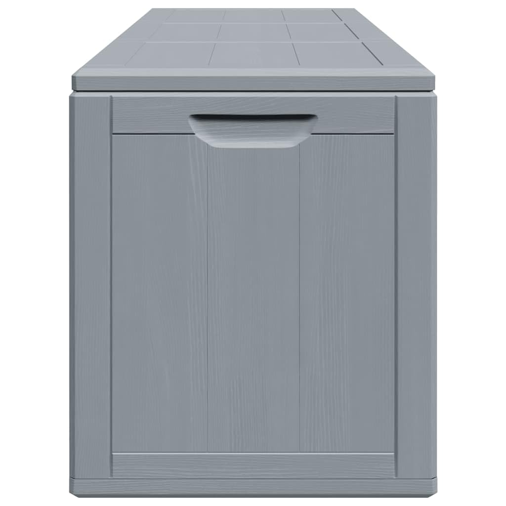 Pudełko do przechowywania ogrodu, 270 l, szare, o wyglądzie drewna PP, odporne na warunki atmosferyczne i promieniowanie UV, 118,5 x 44,5 x 51 cm, idealne na taras, balkon i do ogrodu
