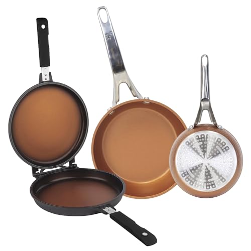 Colección Origen: set de Sartén doble 26 cm, y 2 Sartenes, 16 y 28 cm, aluminio forjado, aptas para inducción