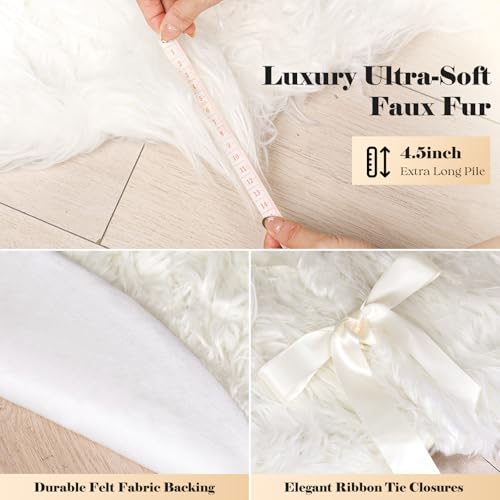 Vonhen 60 Inch White Christmas Tree Skirt with 4.5" Extra Long Pile– Ultra Plush Faux Fur Tree Skirt for 6-9 Ft Trees by Vonhen - Image 4