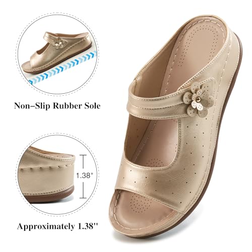 FUDYNMALC Womens Slides Sandals Orthopedic: Comfortable Summer Beach Platform Shoes Ladies Dressy Walking Wedge3