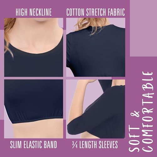 Image of Kosher Casual Women's Modest High Neck Cropped Layering Shell - Cotton Spandex 3-4 Sleeve Base Pullover Top