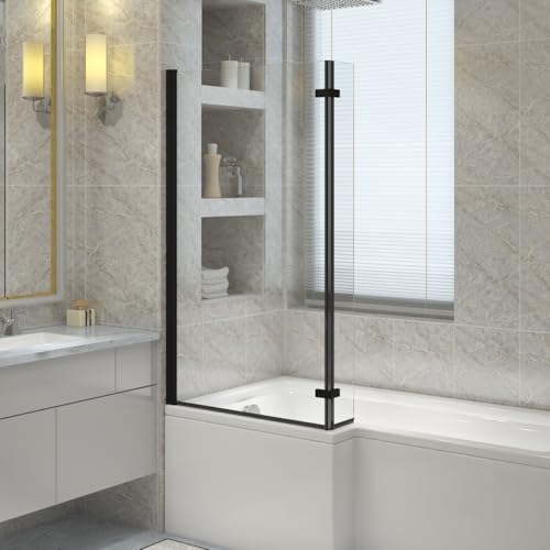 Mampara de baño en L de 1400 mm NRG con perfil negro 2