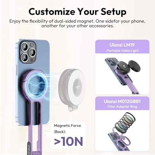 Image of ULANZI MA30 Magnetic Phone Tripod Stand for iPhone, Aluminium Maglock Smartphone Mini Tripod Pocket Cell Phone Stand Strong Magnet Compatible with iPhone 17 16 15 14 13 12 Series, Lavender