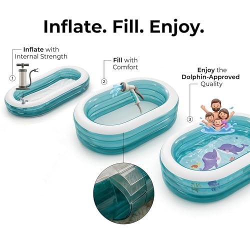 Image of EYUVAA LABEL Oval Inflatable Pool for Kids & Family 5.5 Feet Large Swimming Pool with 3-Layer Thick PVC Design Outdoor Water Pool for Backyard, Terrace & Sun Bath