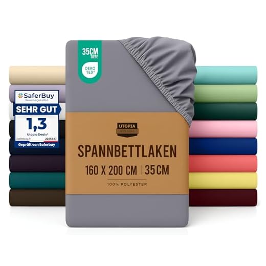 Utopia Bedding Spannbetttuch - Gebürstete Mikrofaser Spannbettlaken - Tiefe Tasche (160X200 cm, Grau)