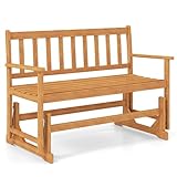 Tangkula 2-Person Outdoor Acacia Wood Glider Bench, Heavy Duty 800 LBS, Patio Swing Rocking Loveseat with Slatted Seat and Backrest for Porch, Garden and Backyard, Natural