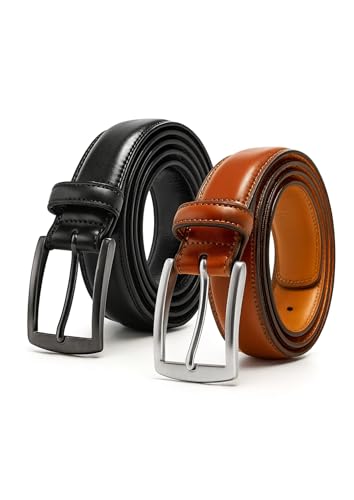 Image of Genuine Leather Dress Belts For Men - Mens Belt For Suits, Jeans, Uniform With Single Prong Buckle - Designed in the USA
