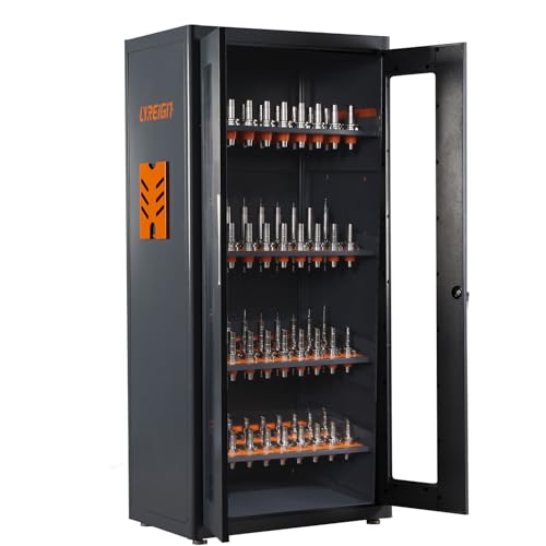 LYREIGN Large Capacity CNC Tool Storage Cabinet, CNC Tool Holder Station Rack with Lock, Multi-Purpose CNC Tool Holder Station Suitable for CNC Machinists and Workers, BT/CAT30-168CAP, Gray+orange