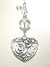 Silvery Puffed Scrollwork Heart and Crystal Clear Glass Light or Ceiling Fan Pull