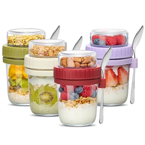 Danmu 4 Pack Glass Parfait Cups with Lids, 12oz Yogurt