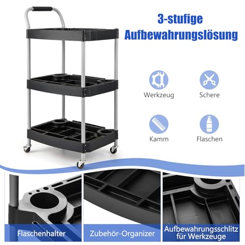 Carro de Herramientas de 3 Niveles, Móvil con Asa, Ranura de Almacenamiento, Ruedas Universales, Organizador Resistente para Garaje, Barbería, Salón de Belleza, Taller - Imagen 5