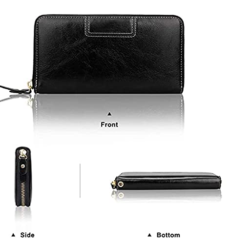 Image of Contacts Wristlet Wallets for Women with RFID Protection | Ladies Leather Clutch /Wallet | Large Capacity Zipper Purse /Card Holder Organizer for Women (Black)
