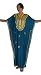 Moroccan Caftan Hand Made Top Quality Breathable Cotton with Gold Hand Embroidery Long Lenght Teal Blue
