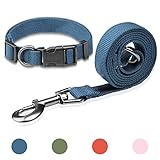 Pawhuggies Teal Blue Soft Natural Bamboo Fabric Adjustable Dog Collar Leash Set, Durable Breathable
