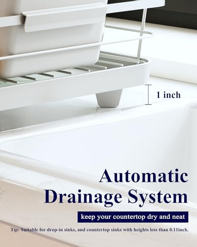 Kitsure Dish Drying Rack for Kitchen Counter, Stainless Steel Sink Organization and Storage Essentials with Cutlery Holder, Home and Appartment Decor, 12''W x 15.5''L, Silver