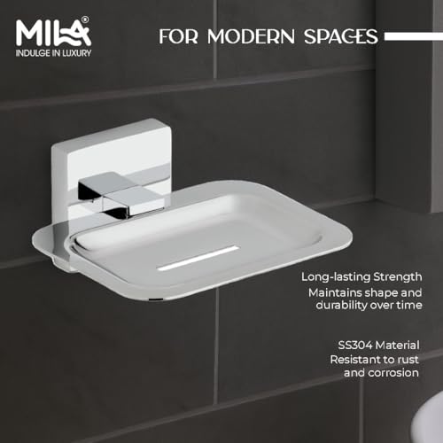 Image of Mila Floro Premium SS304 Wall Mounted Soap Dish | Chrome Finish Rust-Proof Square Soap Holder for Bathroom, Kitchen & Wash Basin