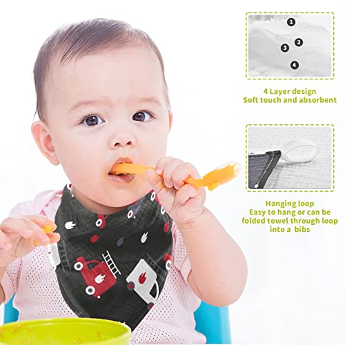 Image of vvfelixl Firefighters Fire Trucks Baby Burp Cloths, Baby Muslin Washcloths for Boys Girls, Cotton Baby Face Towel for Newborn Infants Soft and Absorbent 11.8 X 11.8 in, 5 Pack Black