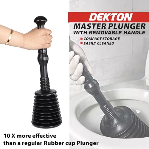 Image of DEKTON Master Plunger - Large | Master Plunger Use to Unblock Kitchen Sinks, Waste Disposal Units, Showers| Heavy-Duty Rubber Cup| Extra-Long Handle for Superior Leverage| Effortlessly Clears Clogs