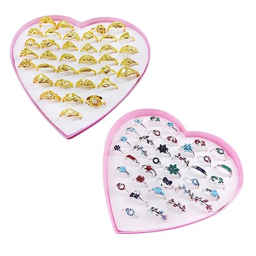 SUPVOX 1 Set Heart Shaped Box Ring Set for Creative Gold Pattern Adornment for Birthday Parties and Daily Wear for Students and Teens