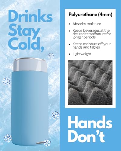 Image of PartyPrints 1000 Pack Placid Blue Blank Slim Can Cooler Sleeves | Plain Seltzer Customizable Bulk Coolers for Beer Bottles & 12oz Tall Cans | Skinny Collapsible Drink Insulated Sleeve