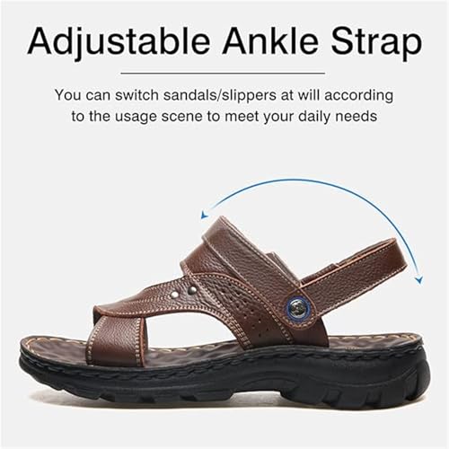 CLSQLXYJZC Summer Men's Beach Shoes, Men's Open Toe Outdoor Slip on Breathable Leather Beach Sandals with Arch Support, Casual Two Uses Hiking Sport Sandals, for Outdoor Walking, Entertainment3