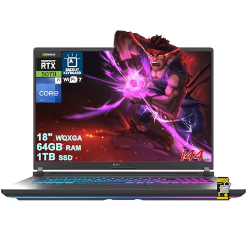 Image of ASUS ROG Strix G18 G815 Gaming AI Laptop 18 inch WUXGA 144Hz (100% sRGB, 3ms) Intel 24-core i9-14900HX 64GB DDR5 1TB SSD GeForce RTX 5070 GDDR7 (Up to 798 AI Tops) RGB Backlit WiFi7 Win11 ICP Hub