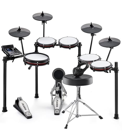 Alesis Nitro Max Kit 10-teiliges Elektronische Schlagzeug mit Quiet Mesh Pads, 10 Dual Zone Snare, Bluetooth, 440+ Sounds, Drumeo, USB MIDI, Schlagzeughocker und ohrumschließende Kopfhörer