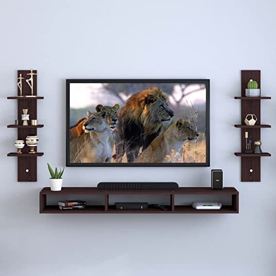 Wooden TV Stand with Side Storage Cabinets | Floor Standing Entertainment Console (Natural Finish)-image-4