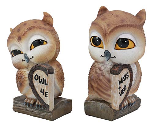 Ebros Romantic Kissing Love Owl Couple Decor Statue 2 Piece Set Decorative Figurine Valentines Birds Pair Of Owls Holding Heart Shaped Sign Saying Owlways 4Ever #TOP3