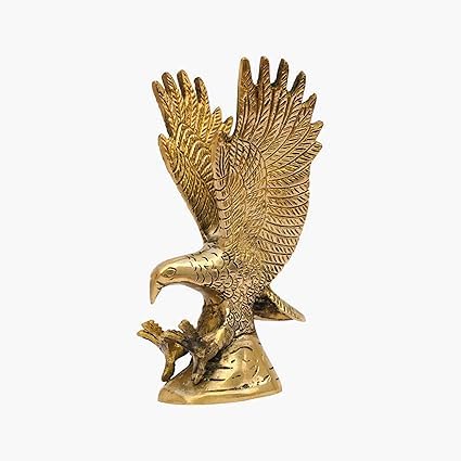 Image of Pure Brass Eagle Statue, Vastu Remedy for Leadership & Focus (15 cm, 620 g)