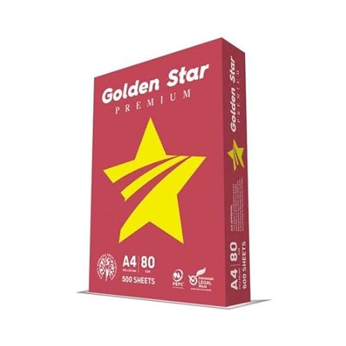 Golden Star Carta Premium A4 80Gr - Confezione Da 5 Risme Da 500 Fogli L'una - Tot. 2500 Fogli - Ideale Per Tutte Le Stampanti E Fotocopiatrici Da Ufficio E Casa - Bianca - 2
