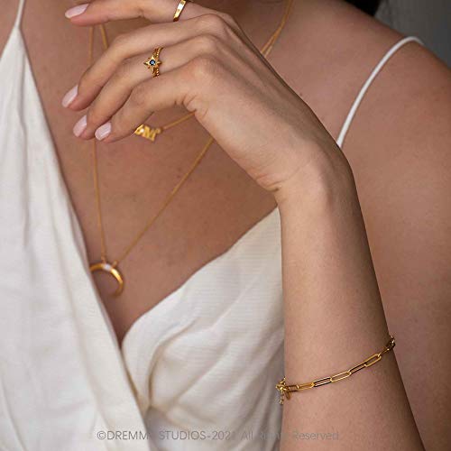 Dremmy Studios Dainty Paperclip Chain Bracelet For Women Teen Girls, 14K Gold Plated Handmade Paperclip Bracelet Delicate Minimalist Stacking Layered Link Bracelets Birthday Gifts For Women #TOP3