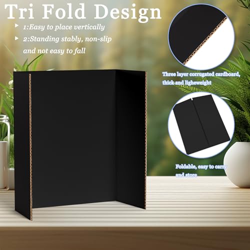 Image of AKONEGE 12Pcs Medium Trifold Poster Board, 26 inch x 16 inch Black Corrugated Cardboard Tri Fold Poster Boards for School Projects, Presentations, Science Fair, Photo Display, Art Exhibition