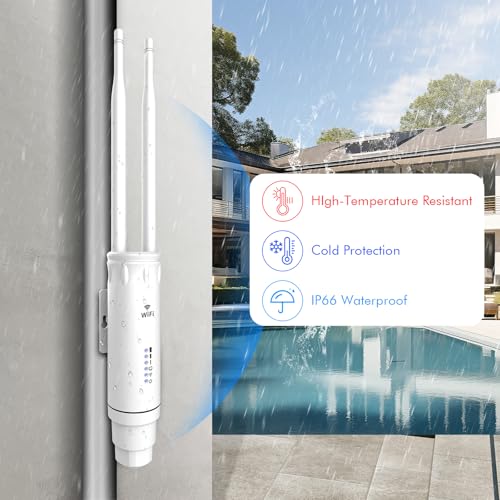 Image of AC1200 Outdoor WiFi Extender AP7204,Long Range WiFi Access Point with POE,2.4GHz+5GHz W-ifi Extender Signal Booster with Antennas,IP66 Weatherproof,AP /Router /Repeater /Bridge Mode,Gigabit Port