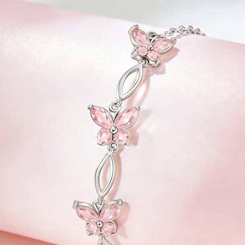 Image of Sterling Silver Butterfly Link Bracelet for Women,Adjustable Charming Dainty Jewelry,Ideal Gift for Mom,Wife and Her