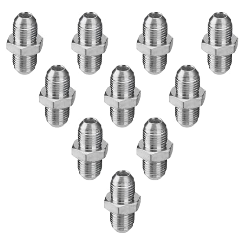 Image of 10 Pack Hydraulic Hose Adapter Fittings: 3 /8 inch JIC Male x 3 /8 inch JIC Male, Straight Tube Hydraulic Connectors with Protection Cover