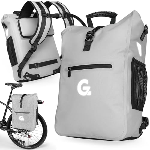 GUOOTU 3in1 Fahrradtasche für Gepäckträger Fahrradtasche Rucksack 28L Gepäckträgertasche wasserdichte & Reflektierende Fahrradtasche - Mit 15.6 Laptopfach (Reflective Space Grey)