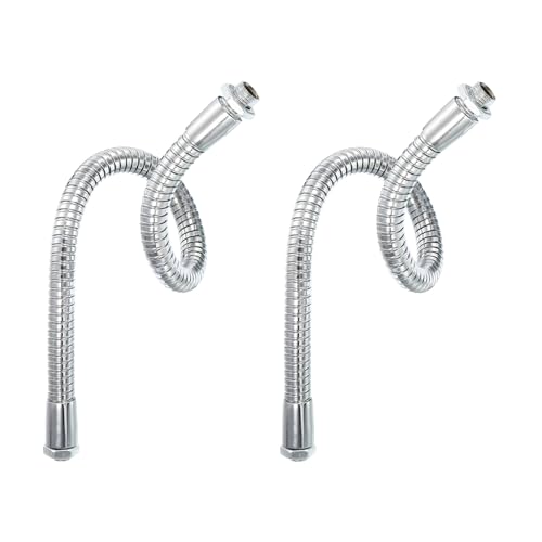 PATIKIL 11.8 Universal Gooseneck Hose, 2Pcs M10/M8 Fine Thread 10mm Metal Bendable Flexible Arm Gooseneck Tube Extension for Multifunction DIY, Silver Tone