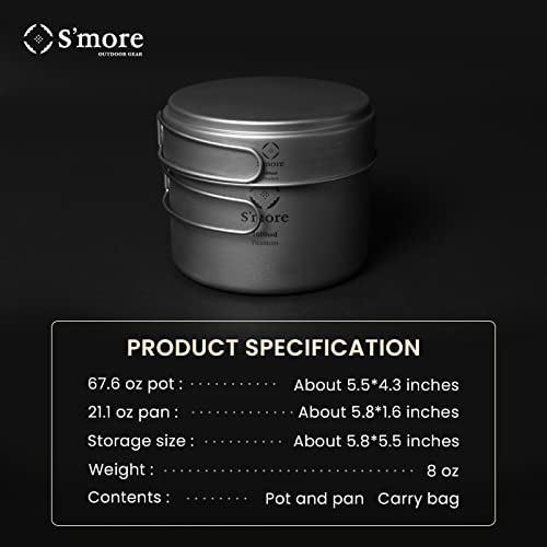 S'more Titanium Cooking Set, Ultralight Eco-Friendly Camping Cookware, 600Ml Pot And 350Ml Pan 2 In 1 With Folding Handle For Hiking, Traveling, And Picnic(Small) #TOP6