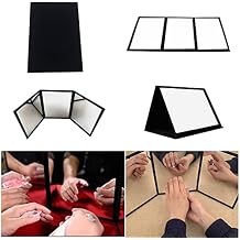 sumrica Magic Three Way Mirror Shatterproof Magic Mirror - Foldable Close-Up Practice Mat for Card Tricks, Portable Magician Tool with Velvet Backing