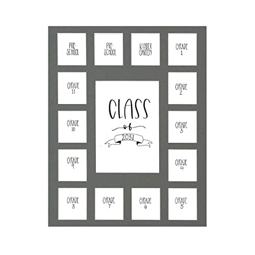 Image of Rustic Red Door Co. RRD Class of 2031 Photo Mat (11 inch x 14 inch) - Collage Picture Frame for School Pictures Pre-K to 12 Mat - No Frame Grey (15 Photos)