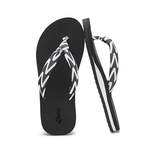 Qzize Womens Flip Flops with Yoga Mat Comfortable Lightweight Thong Sandals for Beach & Summer Black and White Size 7.5