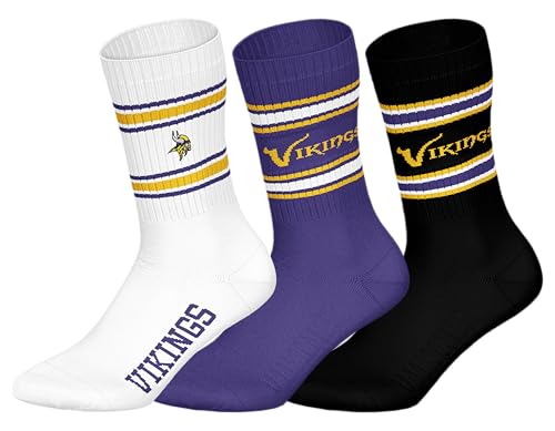 Minnesota Vikings 3pk Crew Socks - WHT/PUR/BLK - 39/42