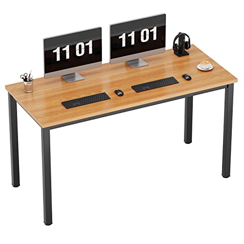 Need 55 Inch Large Computer Desk - Modern Simple Style Home Office Gaming Desk, Basic Writing Table for Study Student, Black Metal Frame, Teak