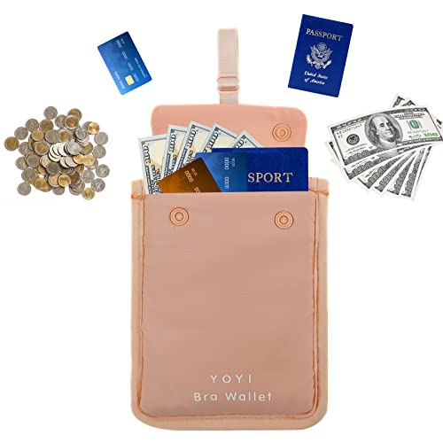 Image of YOYI YOYI RFID Undercover Bra Wallet,Travel Pouch,Secret Pocket - Credit Cards & Money & Valuables with Adjustable,Elastic Strap Suitable for All Bra Sizes Pink -Large