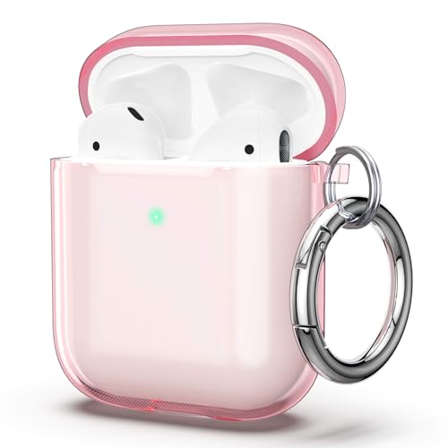 ULAK Cover per AirPods Trasparente Glitter, Progettata Custodia Morbida TPU Antiurto Accessori Portachiavi Compatibile con Apple AirPod 2 1 Generazione di Ricarica, Rosa