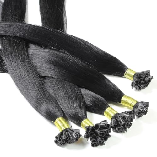 Hair2Heart 25 x 1g Extensiones de queratina   40cm, colore #1 negro, liso